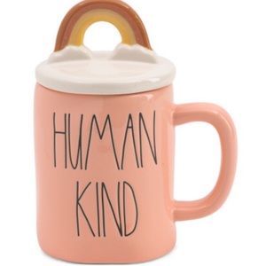 RAE DUNN Human Kind Ceramic Coffee Mug With Lid Handle Tea Soup Mug Blus…